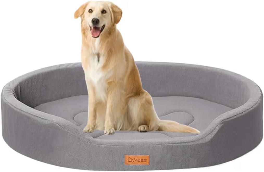 Economy Buster Premium Oval Pet Bed for Small Dogs & Cats (5–10 lbs), Oxford Cloth & Suede Bone-Shaped Warm Nest with Thinner Cushion,Non-Slip Base, Machine (Gray, Medium)