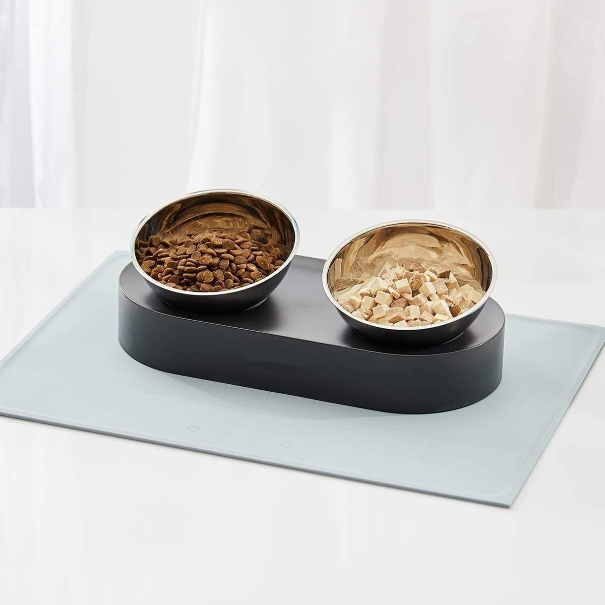 Fountain Elevated Dog Cat Stainless Steel Bowls, 15° Tilted Raised Cat Food and Water Bowls, Stress Free Food Grade Material, Nonslip No Spill Pet Feeding Bowls Pet Water Dispenser