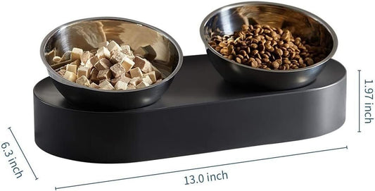 Fountain Elevated Dog Cat Stainless Steel Bowls, 15° Tilted Raised Cat Food and Water Bowls, Stress Free Food Grade Material, Nonslip No Spill Pet Feeding Bowls Pet Water Dispenser