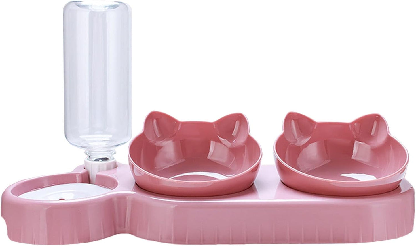Pet Food Feeder And Waterer Detachable Cat Anti-overturning Bowl Anti-Leak Water Fountain- Slanted Raised Bowl Cat Food Water Dispenser