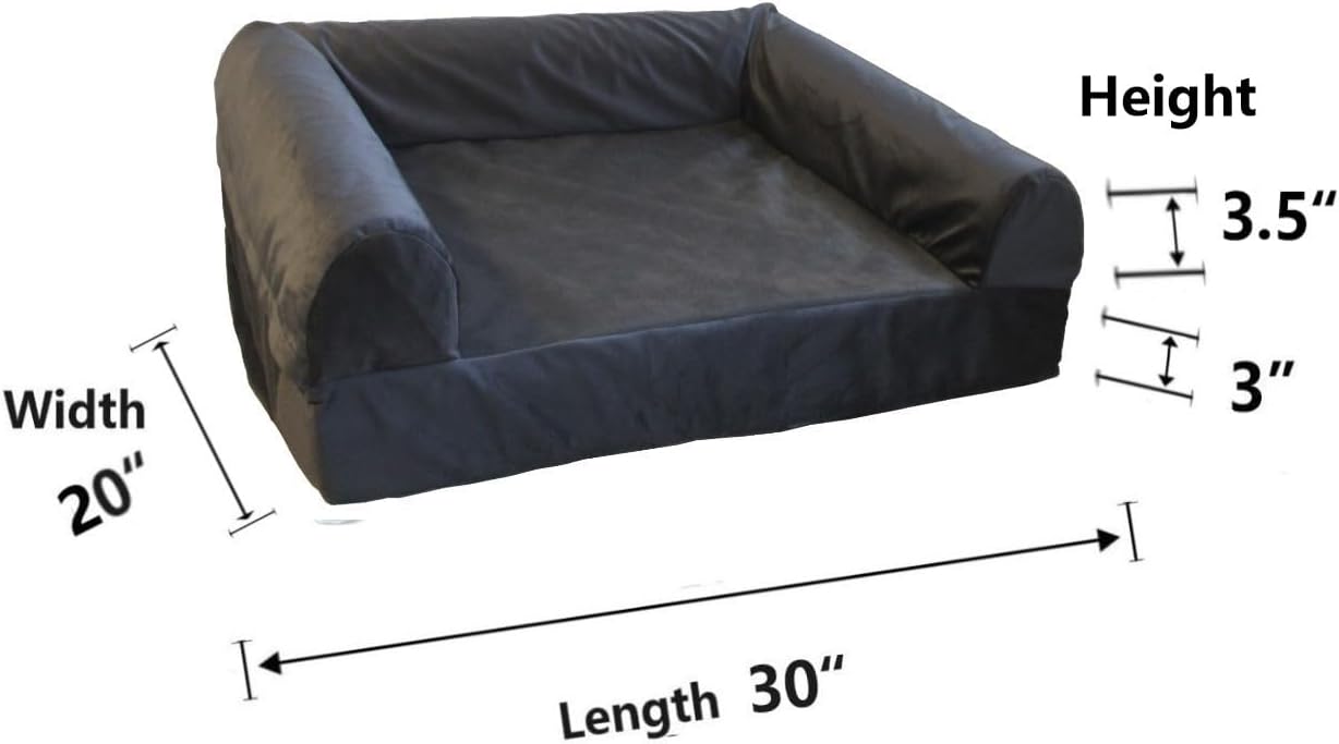 Dog Bed Cover with Bolster Grey Velvet for DIY 30 x 20 Inch Dog Beds