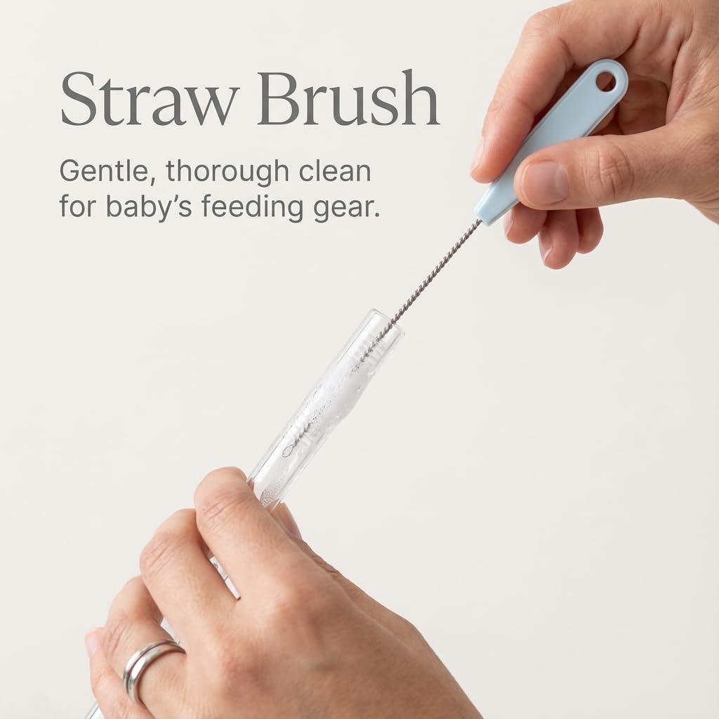 5-in-1 Baby Bottle Cleaner Set, Including Nylon & Silicone Bottle Brush, Cap, Straw & Nipple Brushes, BPA-Free (Grey)