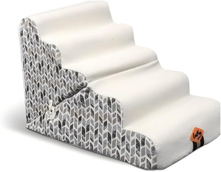Laifug Pet Dog Stairs for Small Dogs 22.8" H, 2 in 1 Transformable 5-Step Pet Stairs and ramp, Dog Steps for Couch Bed (23~27 in) with Durable Non-Slip Waterproof Cover