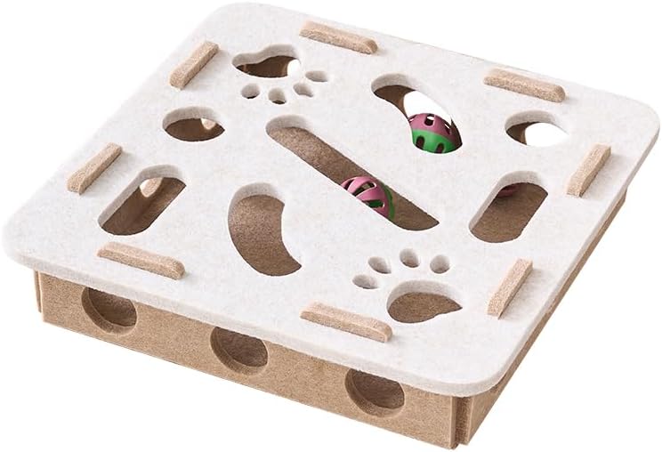 Interactive Cat Puzzle Feeder Toy - Felt Maze Box with 3 Jingle Balls for Indoor Cats Kittens | Mental Stimulation, Slow Feeding, Fun Exercise & Natural Hunting Instincts