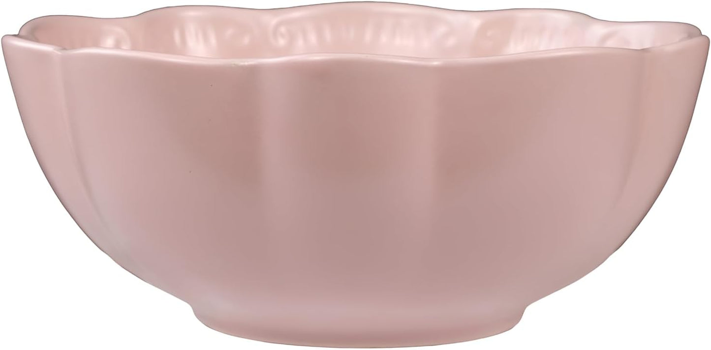 Sango 12 Pieces Scalloped Dinnerware Set, Modern Pink Dishes for 4, Premium Serving Plates & Bowls Sets, Chip Resistant, Ceramic Dishware, Kitchen Dish, Microwave & Dishwasher Safe, Bethany