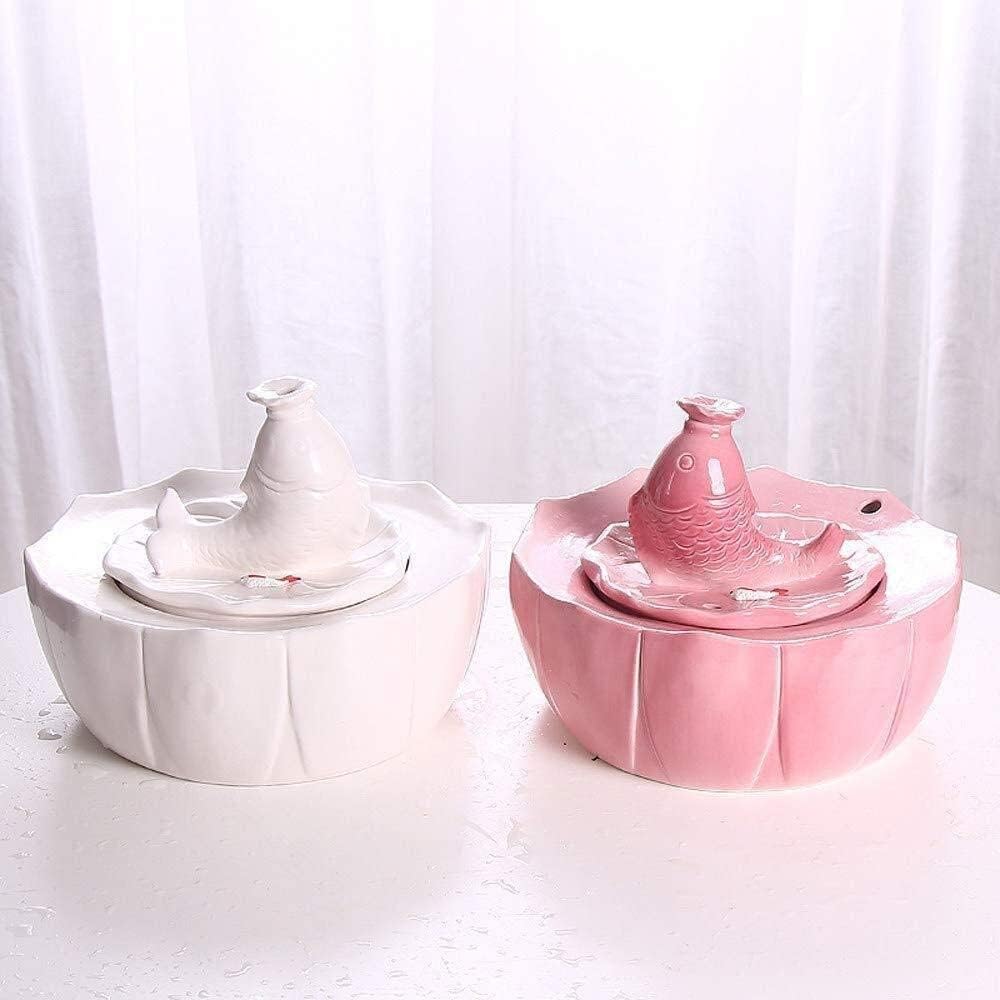 Fountain Cat Water Fountain, Ceramic Pet Drinking Fountain for Cats and Dogs, Cat Fountain with Filter Automatic Pet Water Dispenser Pet Water Dispenser (Color : White) (Pink)