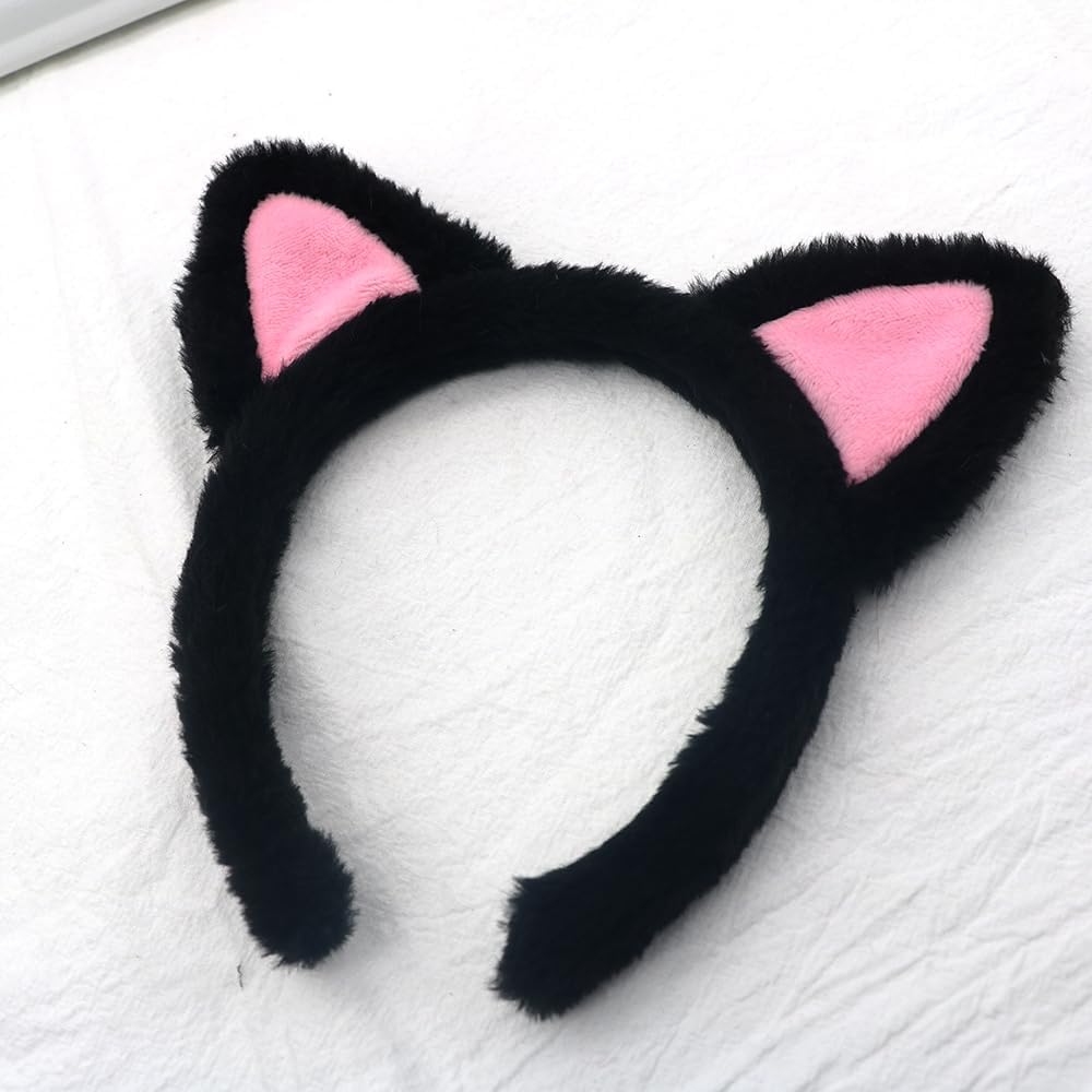 Cat Ears Headband 2‑Pack – Plush Fuzzy Headbands for Cosplay, Makeup, Yoga, Spa & Photo Props — One Size Fits Most