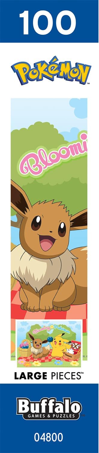Buffalo Games - Pokemon - Blooming Pokemon (Pikachu and Eevee) - 100 Piece Jigsaw Puzzle for Families -Challenging Puzzle Perfect for Game Nights - Finished Size is 15.00 x 11.00