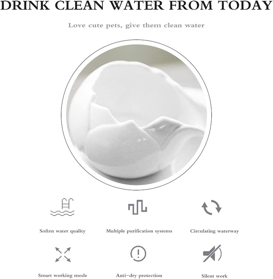 Ceramic Pet Cat Fountain Dog Drinking Fountain USB Electric Ceramic Pets Water Dispenser Automatic Mute Suitable for Cats and Dogs Filtered Water Ceramic Design and Easy to Clean (White)
