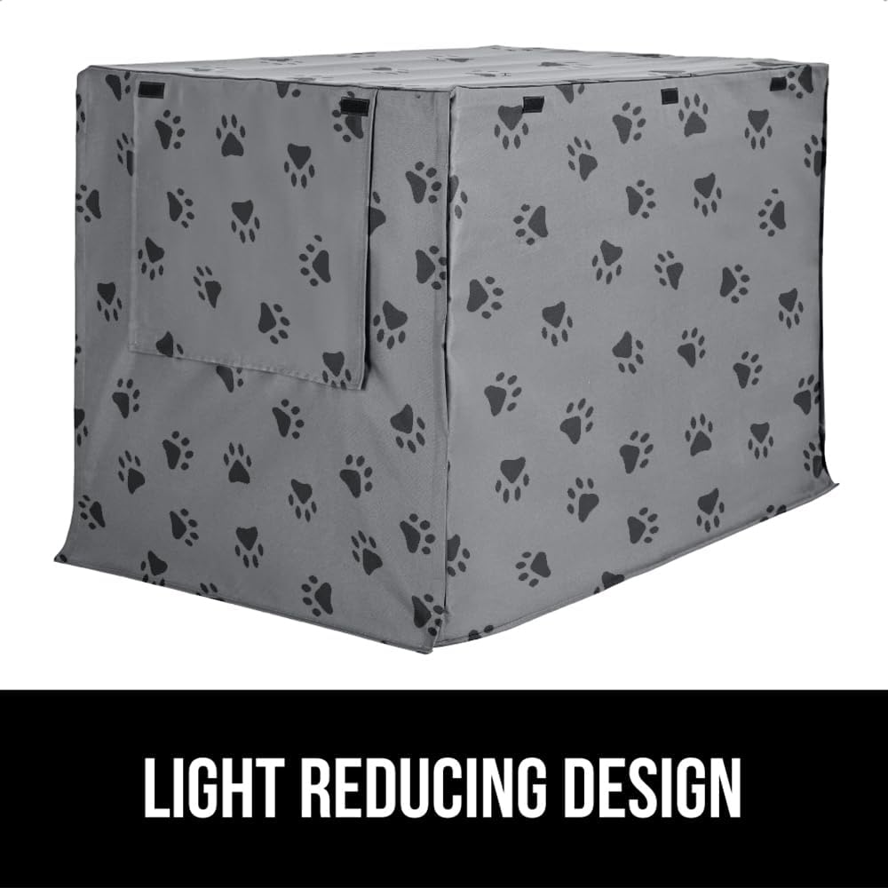 GORILLA GRIP Dog Crate Covers compatible with Amazon Basics Dog Crates, All Sides Open, Privacy Cover Fits 42" Wire Kennel, Breathable Mesh Windows, Light Reducing Puppy Training Cage Topper, Gray Paw