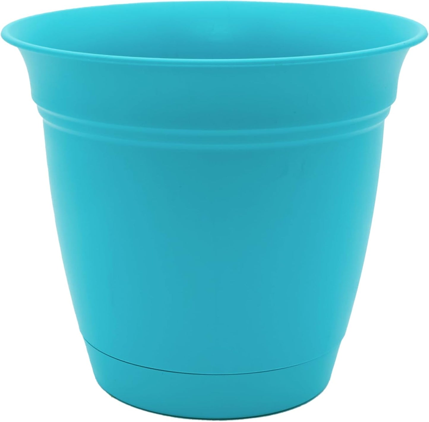 The HC Companies Eclipse Round Planter With Saucer - Outdoor & Indoor Plant Pot with Drainage Holes - Lightweight, UV-Resistant Plastic Pots For Plants, Flowers & Herbs (12" Teal, Pack of 1)