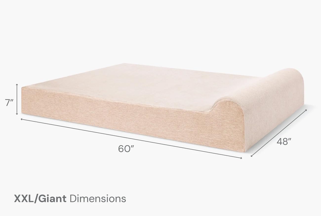 Barker Beds Giant Orthopedic Dog Bed - 7" Pillow Top with Headrest - 100-300 lbs - Memory Foam for Joint Pain & Arthritis - Washable - 60"x48"x7" - Driftwood Linen
