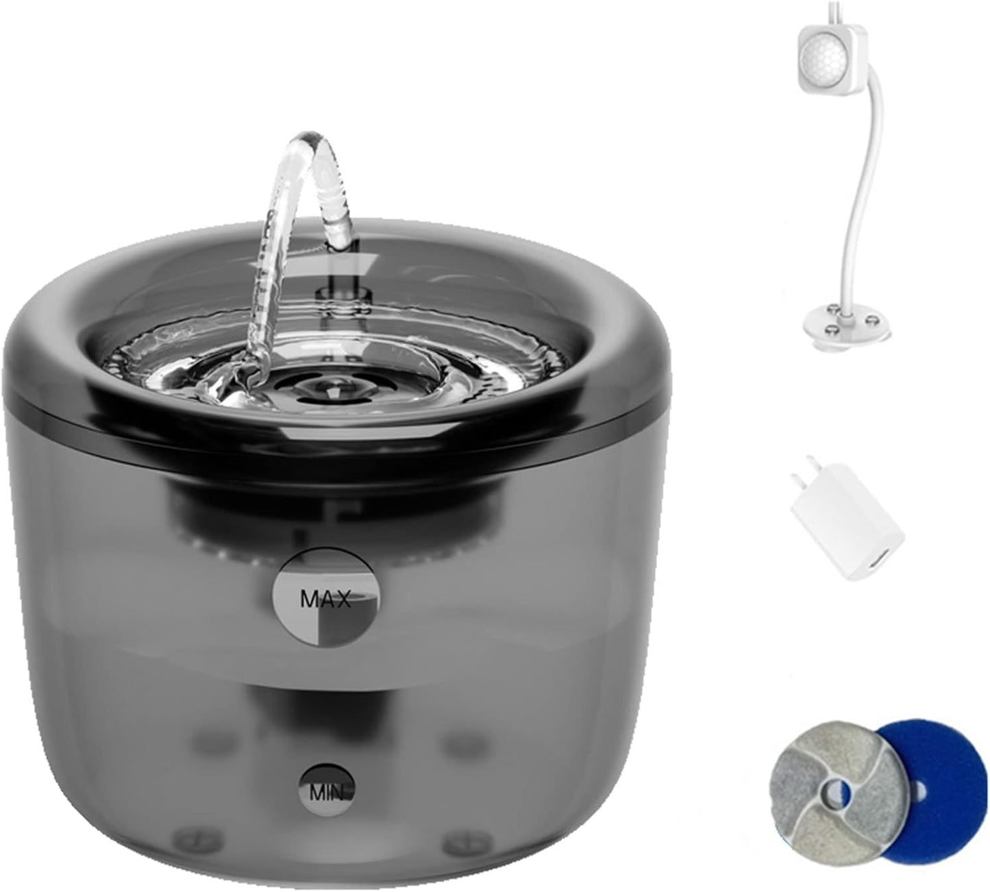 Cat Water Fountain 1.6L/54oz, Pet Water Fountain with Visible Water Level and Smart Pump, Super Quiet Automatic Cat Dog Water Bowl Dispenser with Filter for Dogs Cats,Gray