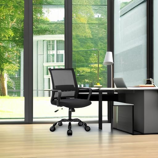 BestOffice Swivel Rolling Computer Chair Executive Lumbar Support Task Mesh Chair Adjustable Stool for Women Men (Black)
