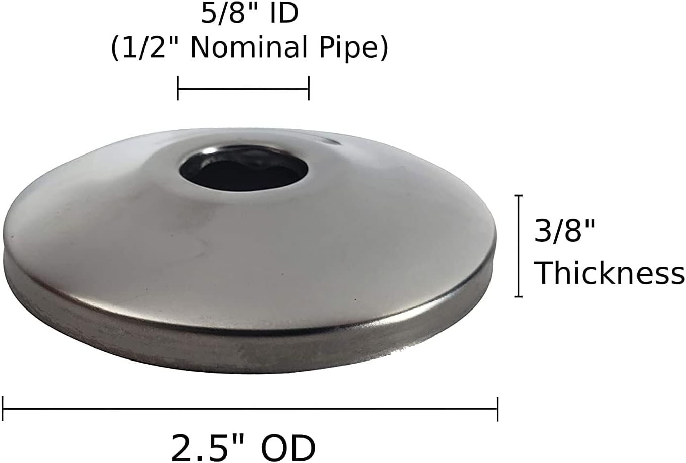 1/2" Chrome Plated Steel Escutcheon Flange Cover with Sure Grip for 1/2" Copper, PEX, and CPVC pipe wall covers [10 Pack]