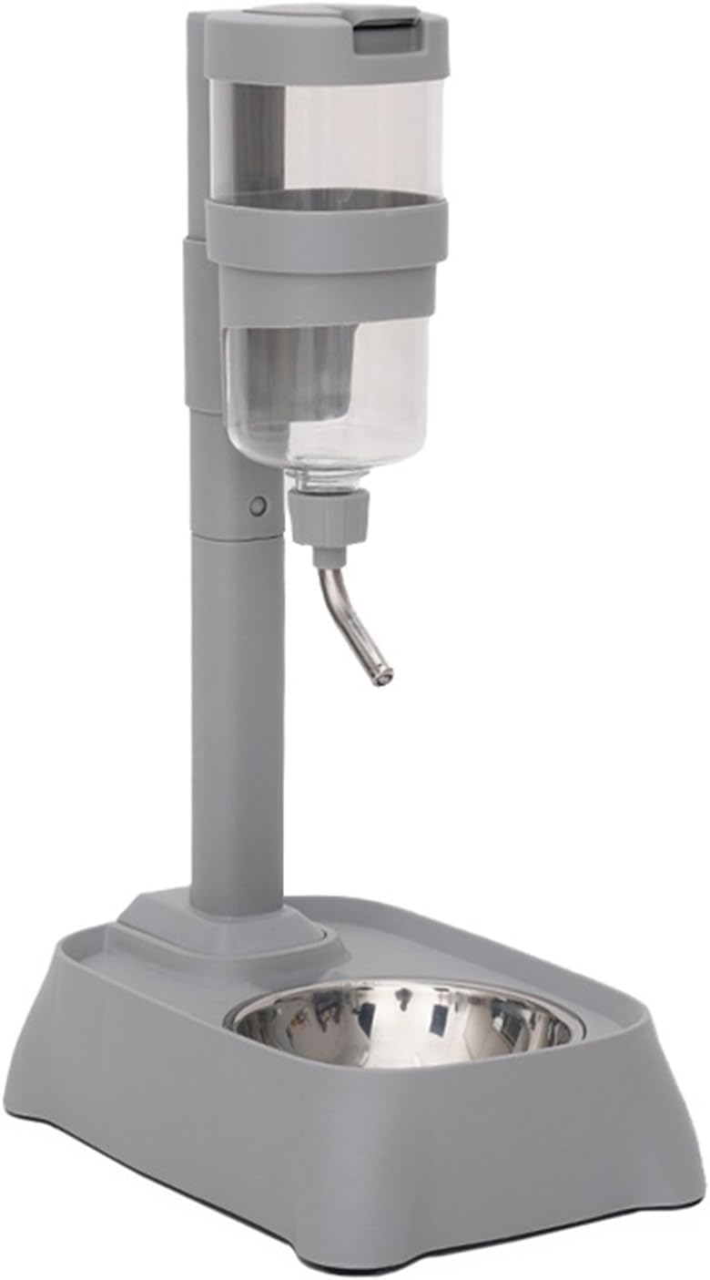 Gray Automatic Pet Drinking Fountain and Feeder Bowl with Height Adjustable for Dogs and Cats Adjustable Pet Bowl
