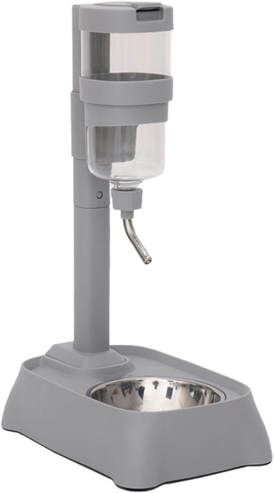 Gray Automatic Pet Drinking Fountain and Feeder Bowl with Height Adjustable for Dogs and Cats Adjustable Pet Bowl
