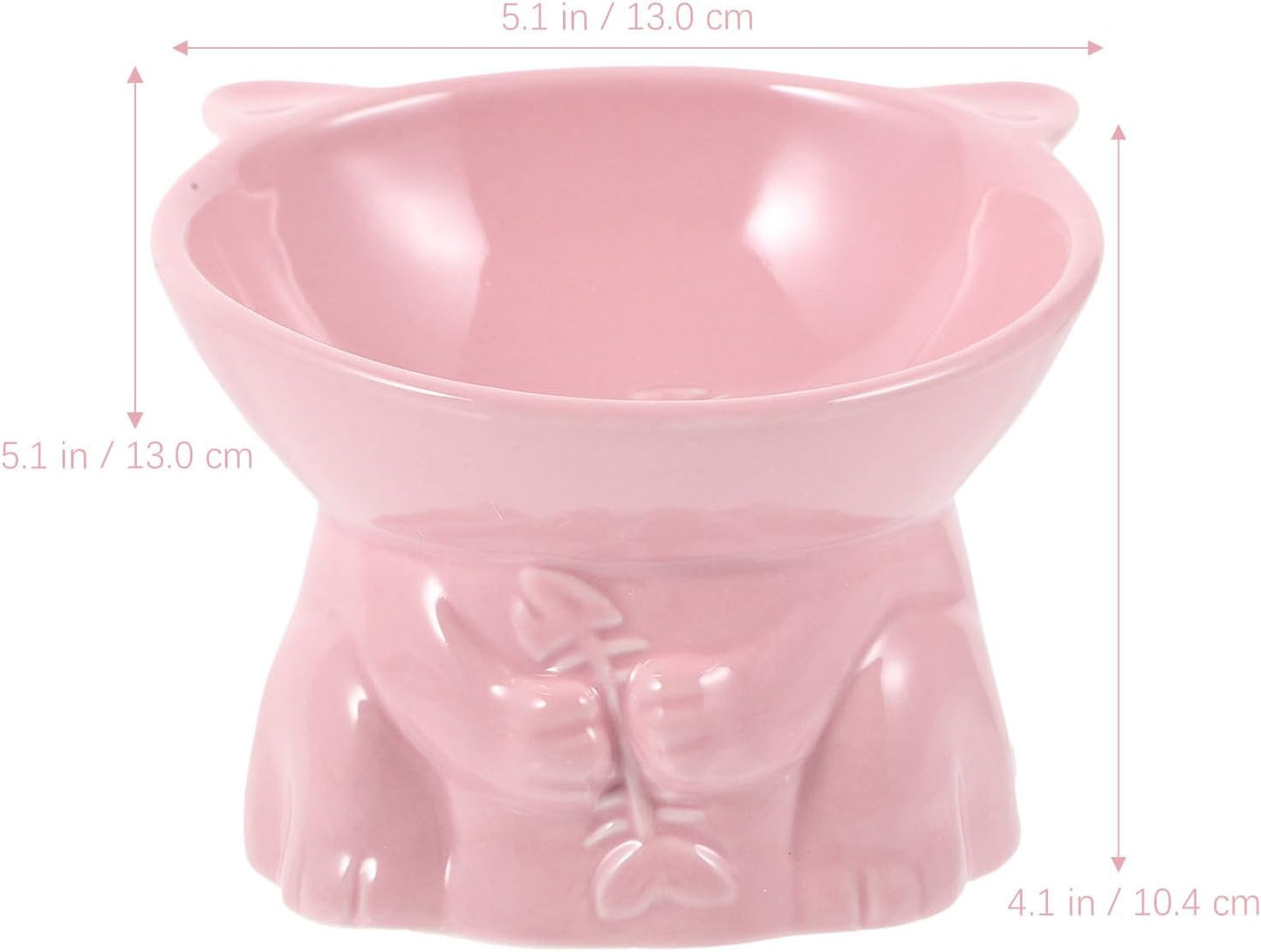 Milisten Elevated Tilted Ceramic Cat Food Bowl with Raised Stand, Fishbone Pattern Pink, Indoor Raised Feeding Dish for Cats to Protect Neck and Posture