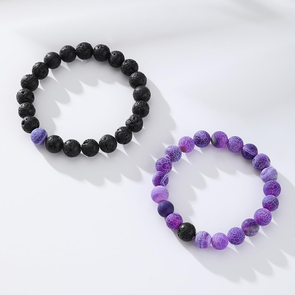 FORUBUS 2Pcs Lava Rock Beaded Bracelet Set – Essential Oil Diffuser Jewelry with Natural Stone Beads for Aromatherapy, Yoga, Meditation, and Stress Relief, Stretchy Bracelets for Women Men