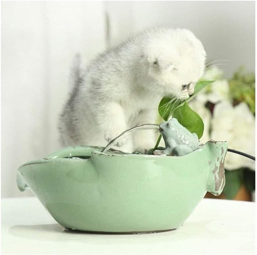 fountain Ceramic Cat Drinking Water Fountain, 1.2 Liters Pet Water Fountains for Cats and Dogs, Electric Pet Water Dispenser with Quiet Pump and Filters Pet water dispenser (Color : Green)