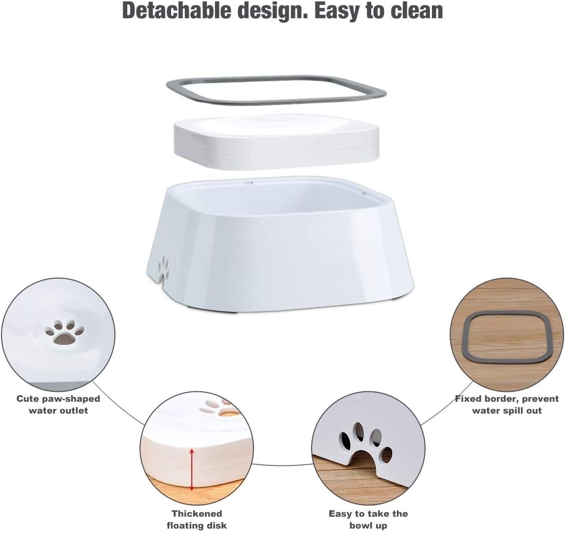 Fountain Dog Water Bowl, SplashFree,Vehicle Carried Pet Water Bowl for Dog, Cat, Puppy, Kitty, 1.5L Large Capacity Pet Water Dispenser (Color : White) (Gray)