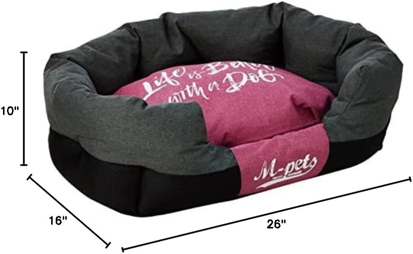 Teflon Dog Pet Bed with Removal Pillow (Medium, Black and Pink)