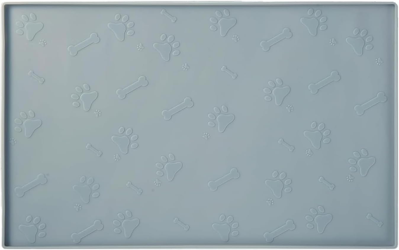 Dog Bowl mat Waterproof Cat Feeding Mat, Silicone Pet Food Mat, Waterproof Raised-Edges Pet Bowl Placement Tray for Puppy Kitty Dog Cat to Food Spills and Water Messes Out to Floor (48X30CM, Grey)