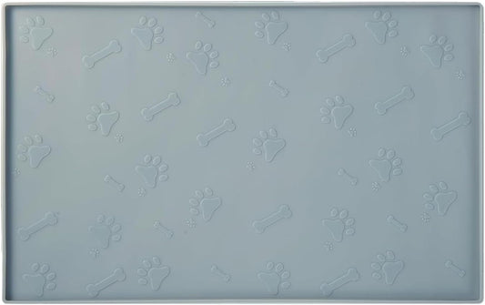Dog Bowl mat Waterproof Cat Feeding Mat, Silicone Pet Food Mat, Waterproof Raised-Edges Pet Bowl Placement Tray for Puppy Kitty Dog Cat to Food Spills and Water Messes Out to Floor (48X30CM, Grey)