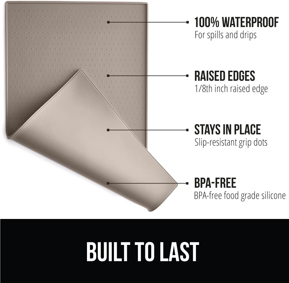 Gorilla Grip Slow Feeder Dog Bowl and Pet Feeding Mat, 4 Cups Dogs Pet Bowls Slip Resistant, Dog Food Mats Size 18.5x11.5 Waterproof Placemats, Both in Beige Color, 2 Item Bundle