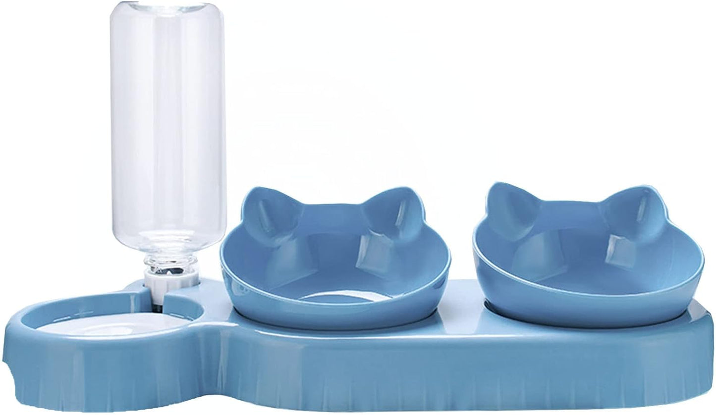 Pet Food Feeder And Waterer Detachable Cat Anti-overturning Bowl Anti-Leak Water Fountain- Slanted Raised Bowl Cat Food Water Dispenser