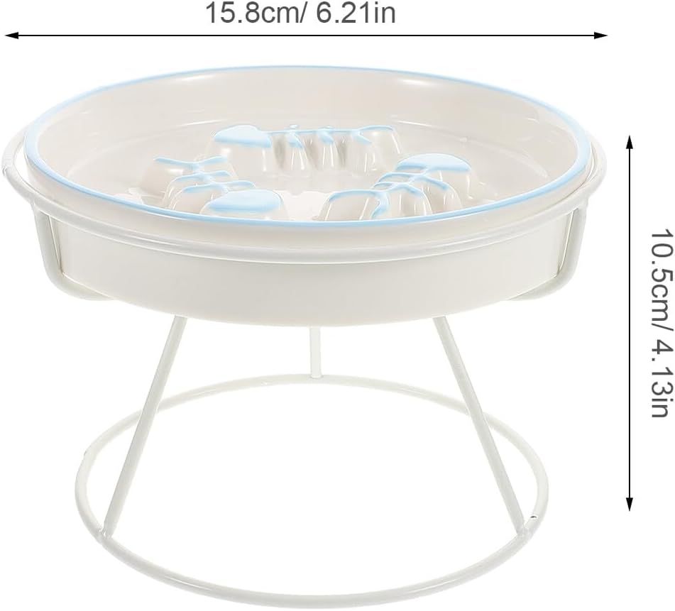 Milisten Ceramic Raised Cat Bowl Slow Feed Elevated Pet Feeding Dish with Stand Anti-Choke Slow Eating Plate for Indoor Cats and Small Dogs