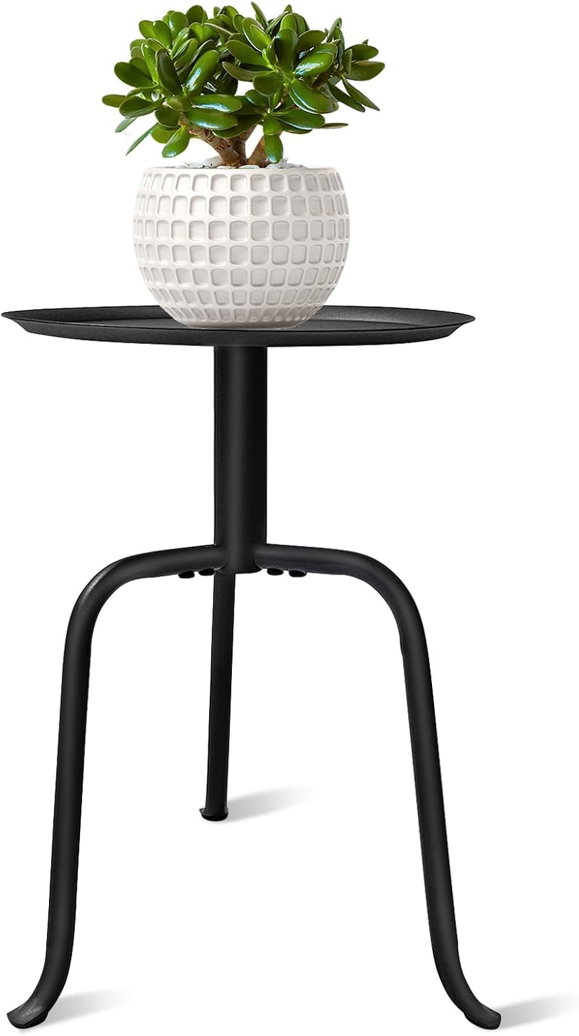 Plant Stand Indoor, Mid Century Single Plant Table, 3-Leg Minimalist Heavy Duty Metal Tall Flower Pot Stand, Modern Round Small Side End Table with Raised Design