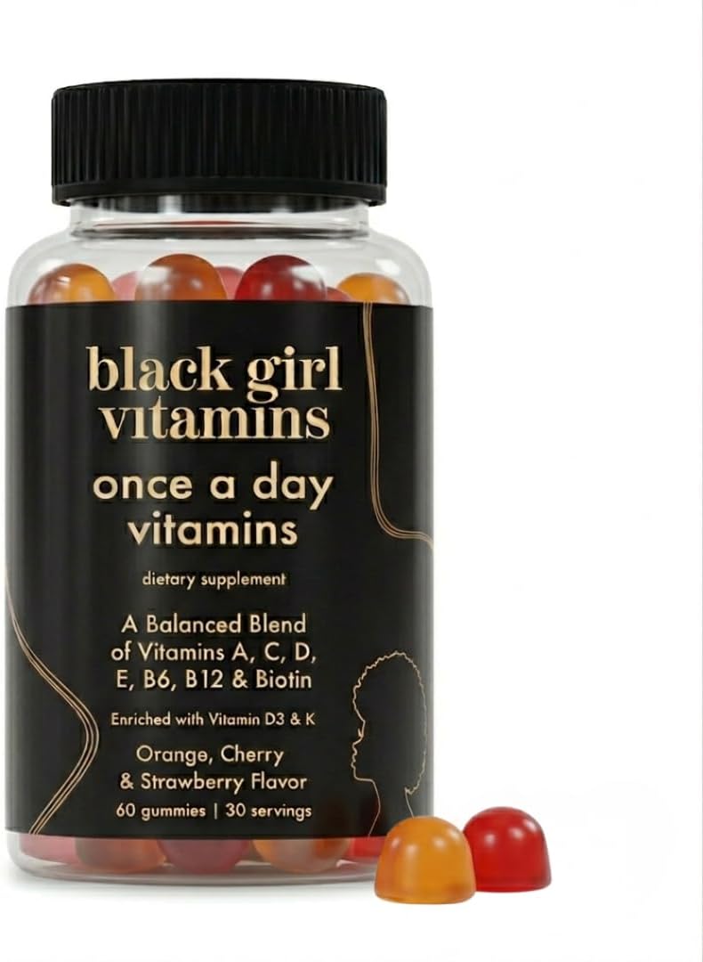 Black Girl Vitamins Once a Day - Womens Multivitamin Gummy - Vitamin A, B, C, E and Zinc. Multivitamin for Women, Immune Support. Vegan, Gluten-Free. Made in The USA (30 Day Supply, Strawberry)