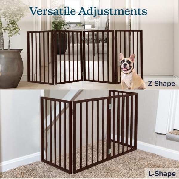 Pet Gate – Dog Gate for Doorways, Stairs or House – Freestanding, Folding, Accordion Style, MDF Wooden Indoor Dog Fence by Petmaker (4 Panel, Brown)