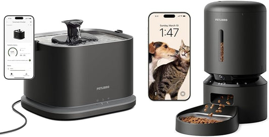 Bundle of PETLIBRO Cat Water Fountain Stainless Steel Tray, 3L/101oz App Monitoring 5G WiF + Automatic Cat Feeder with Camera, 1080P HD Video with Night Vision, 2-Way Audio, Low Food & Blockage Sensor