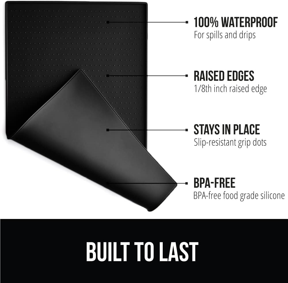 Gorilla Grip Slow Feeder Dog Bowl and Pet Feeding Mat, 4 Cups Dogs Pet Bowls Slip Resistant, Dog Food Mats Size 18.5x11.5 Waterproof Placemats, Both in Black Color, 2 Item Bundle