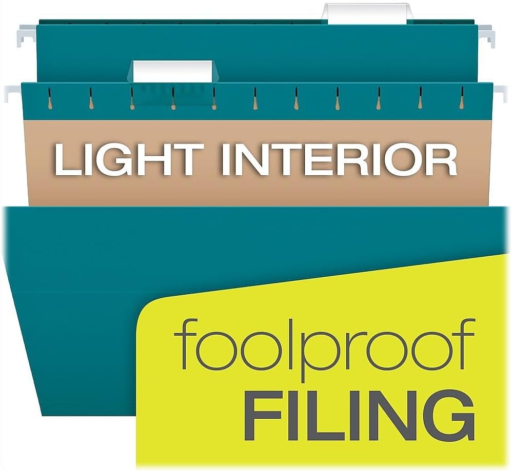 Pendaflex Recycled Hanging File Folders, Letter Size, Assorted Jewel-Tone Colors, Two-Tone for Foolproof Filing, 1/5-Cut Tabs, 25 Per Box (81667)