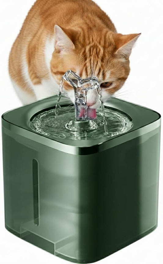 Cat Water Fountain, Ultra-Quiet Automatic Pet Water Dispenser,Low Noise FCC & CE Certified Safe, BPA-Free, Triple Filtration Drinking Fountain for Cats and Dogs (Green) 2 Free Filters