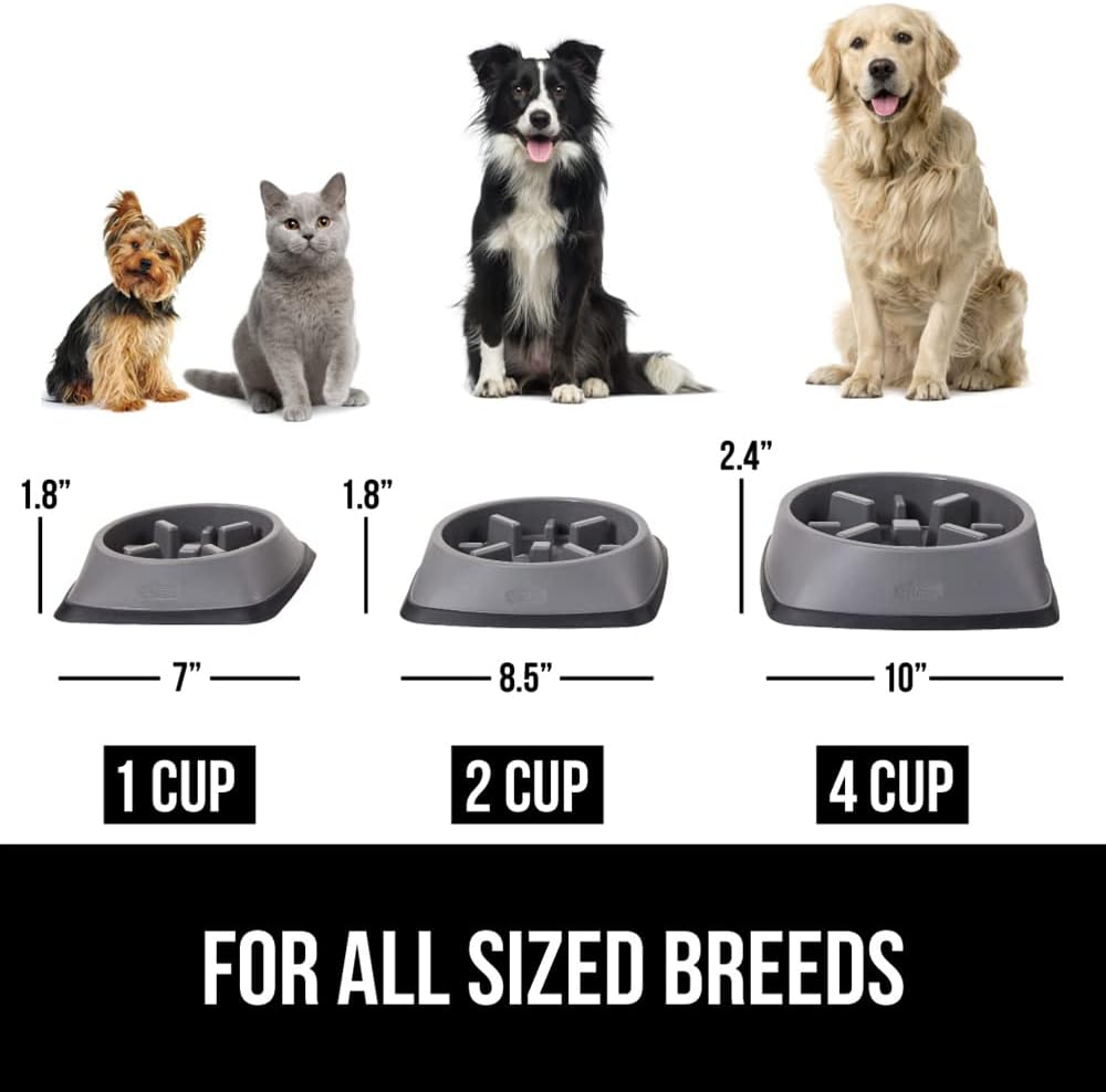 GORILLA GRIP Patented BPA Free Slow Feeder Dog Bowls, Interactive Puzzle Toy for Dogs and Cats Food Training Enrichment, Keeps Pets Busy and Prevents Puppy Overeating, All Breeds, 2 Cup, Gray