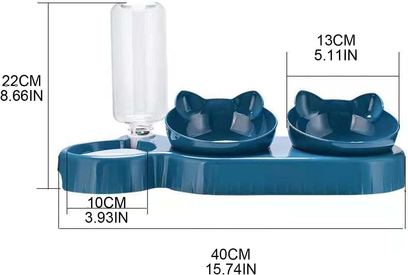 Pet Food Feeder And Waterer Detachable Cat Anti-overturning Bowl Anti-Leak Water Fountain- Slanted Raised Bowl Cat Food Water Dispenser
