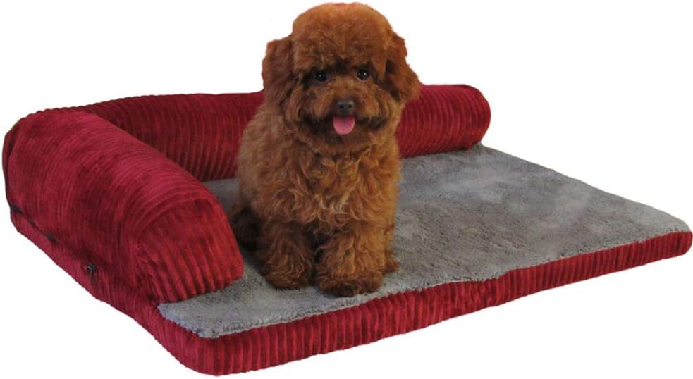 Corduroy Dog Bed High Density Sponge Dog Cushion Removable Washable Pet Bed for Small Dog Medium Large Red S (Red Large)