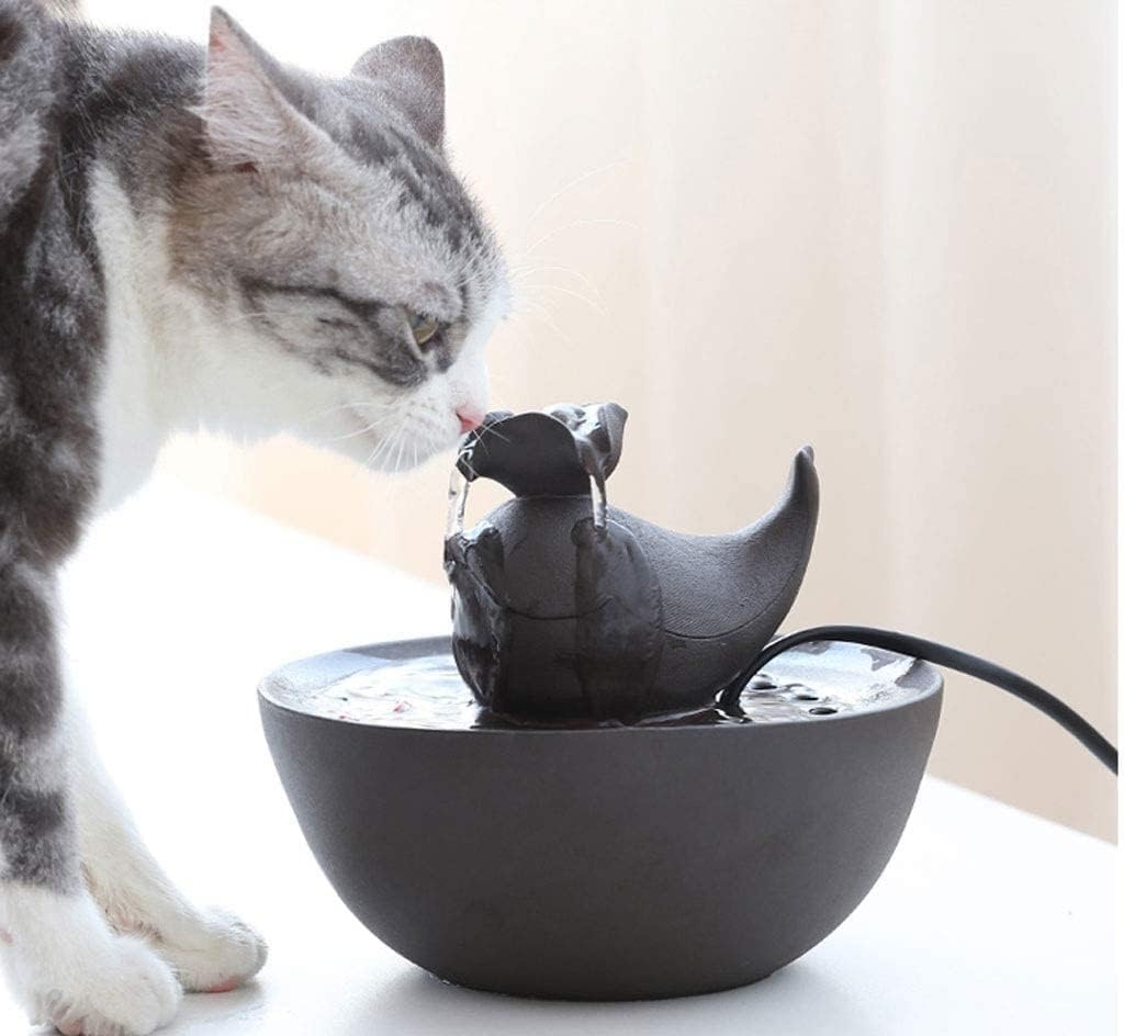 Fountain Portable Pet Water Fountain, Ceramics 1.5L Pet Water Dispenser for Cats and Dogs with 6PCS Carbon Filter Automatic Circulation Water Bowl UltraQuiet Pump Pet Water Dispenser (Noir)