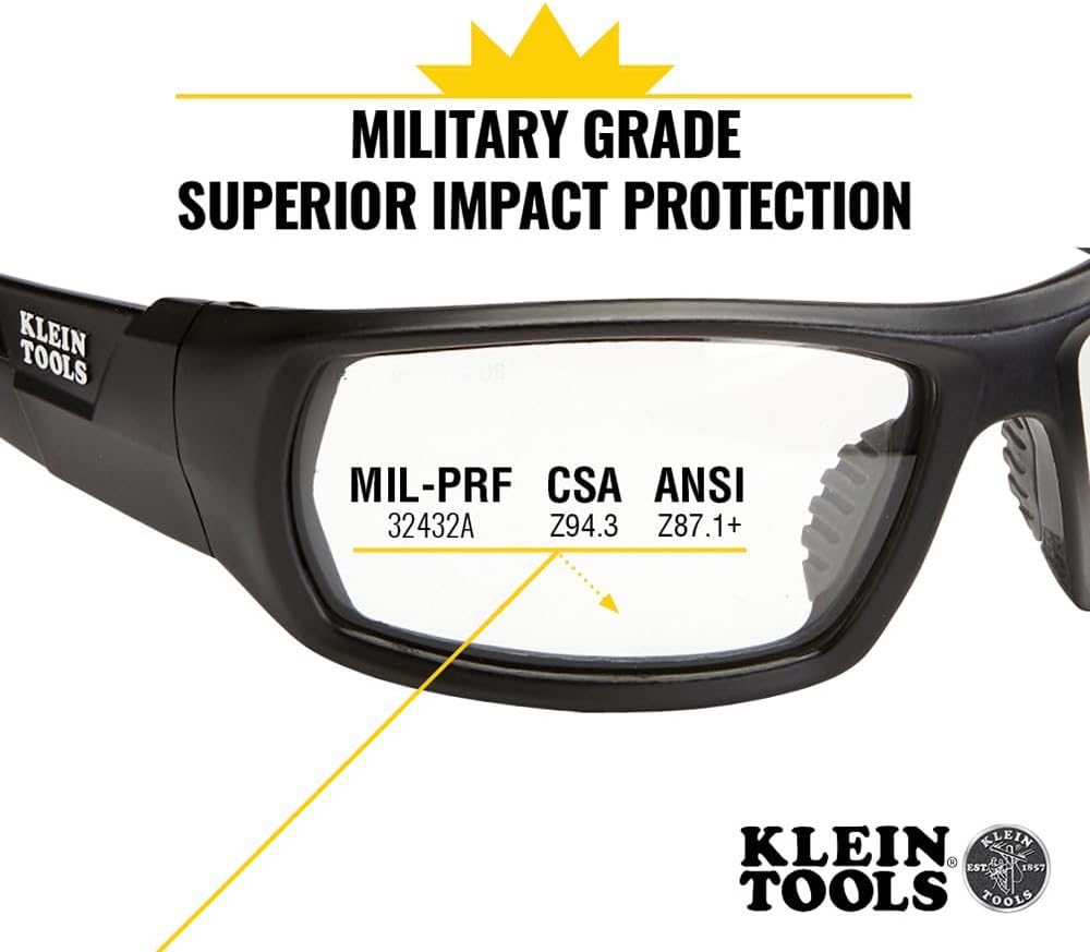 KLEIN TOOLS 60537 Safety Glasses, Professional PPE Protective Eyewear with Full Frame, Scratch Resistant and Anti-Fog, Indoor/Outdoor Lens