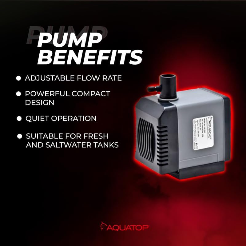 AQUATOP NP-305 Submersible Water Pump – 317 GPH Adjustable Flow – Compact Aquarium Pump for Fresh or Saltwater Tanks, Ponds & Fountains – Quiet, Powerful Design