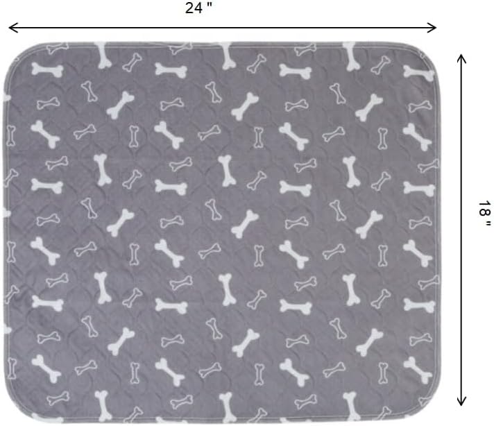 Washable Pee Pads for Dogs, Large 2Pack Reusable Puppy Pads, Absorbent Whelping Pads with Bone Print, Non-Slip Waterproof Pet Training Pads for Couch, Crate, Potty Training 18x24