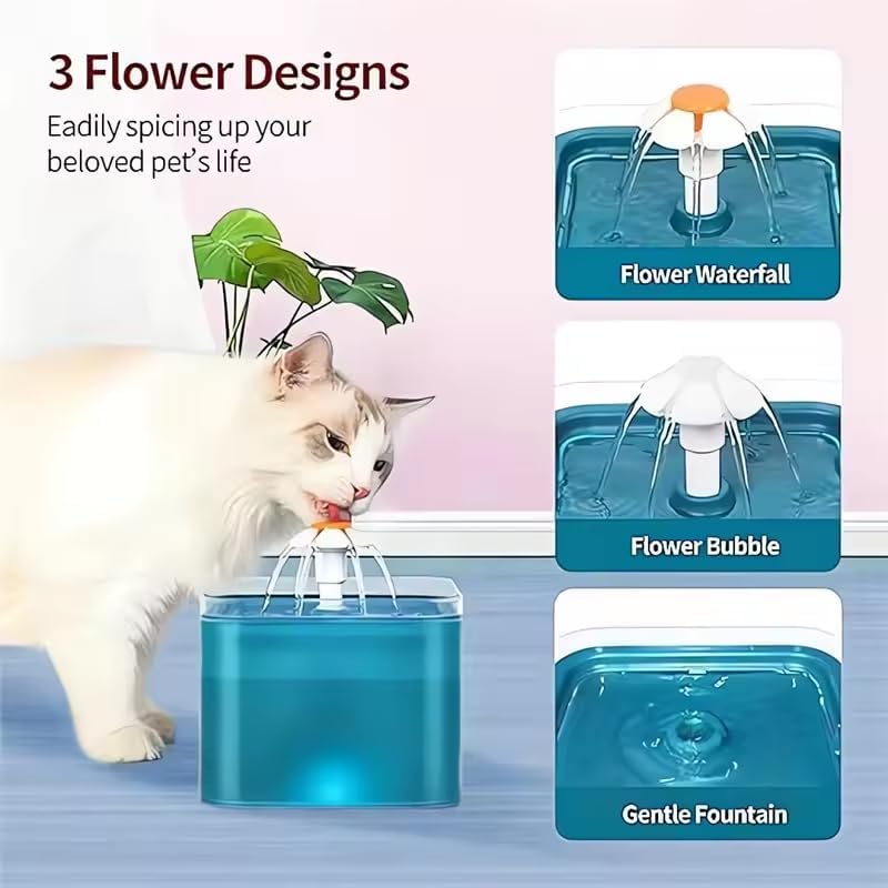 Cyan Cat Water Fountain with Plastic Food Grade Wired USB - 2L/67oz Pet Water Fountain,Cat Fountains for Cats Indoor, Ultra Silent,Dog Water Fountain with Led Light