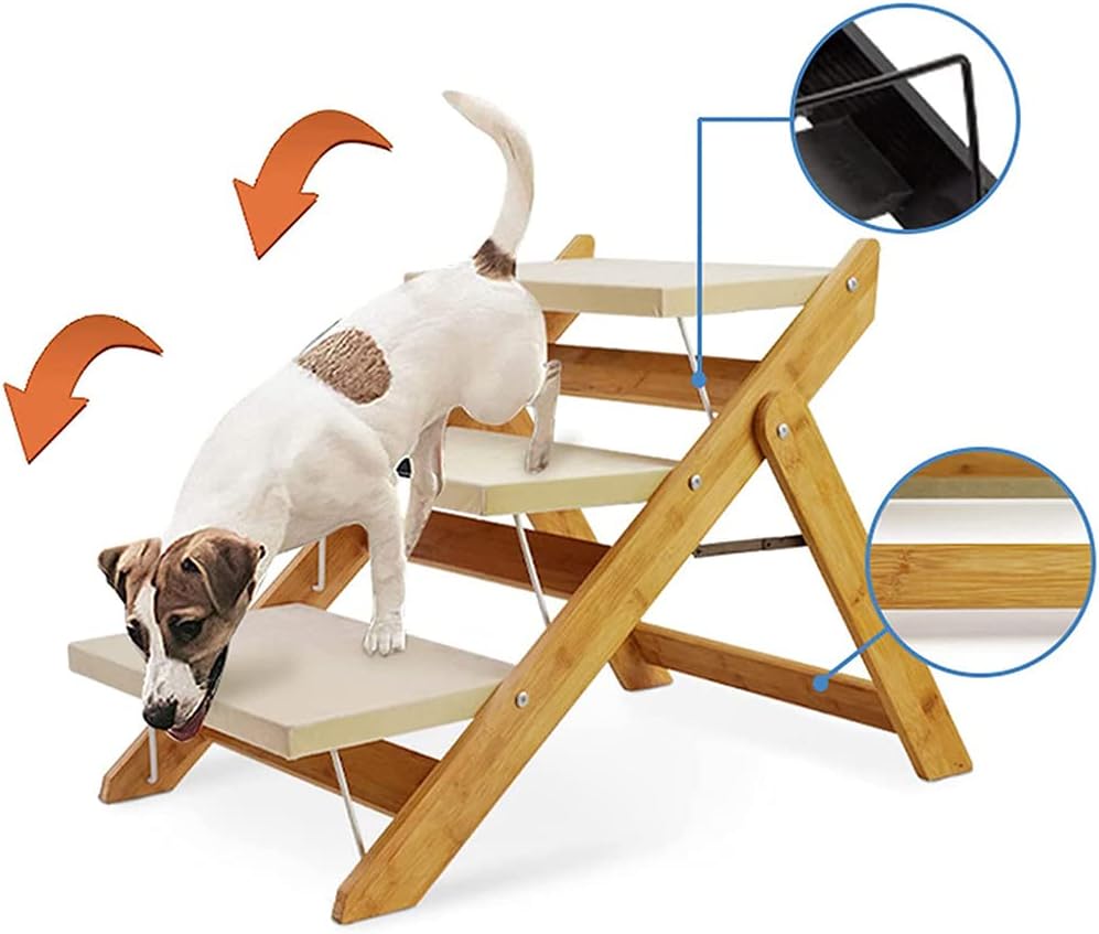 Portable Folding Pet Stairs Ramp Non-Slip Soft Surface Supports Up to 40Kg Pet Stairs for Dogs Cats High Beds Sofa A (B)