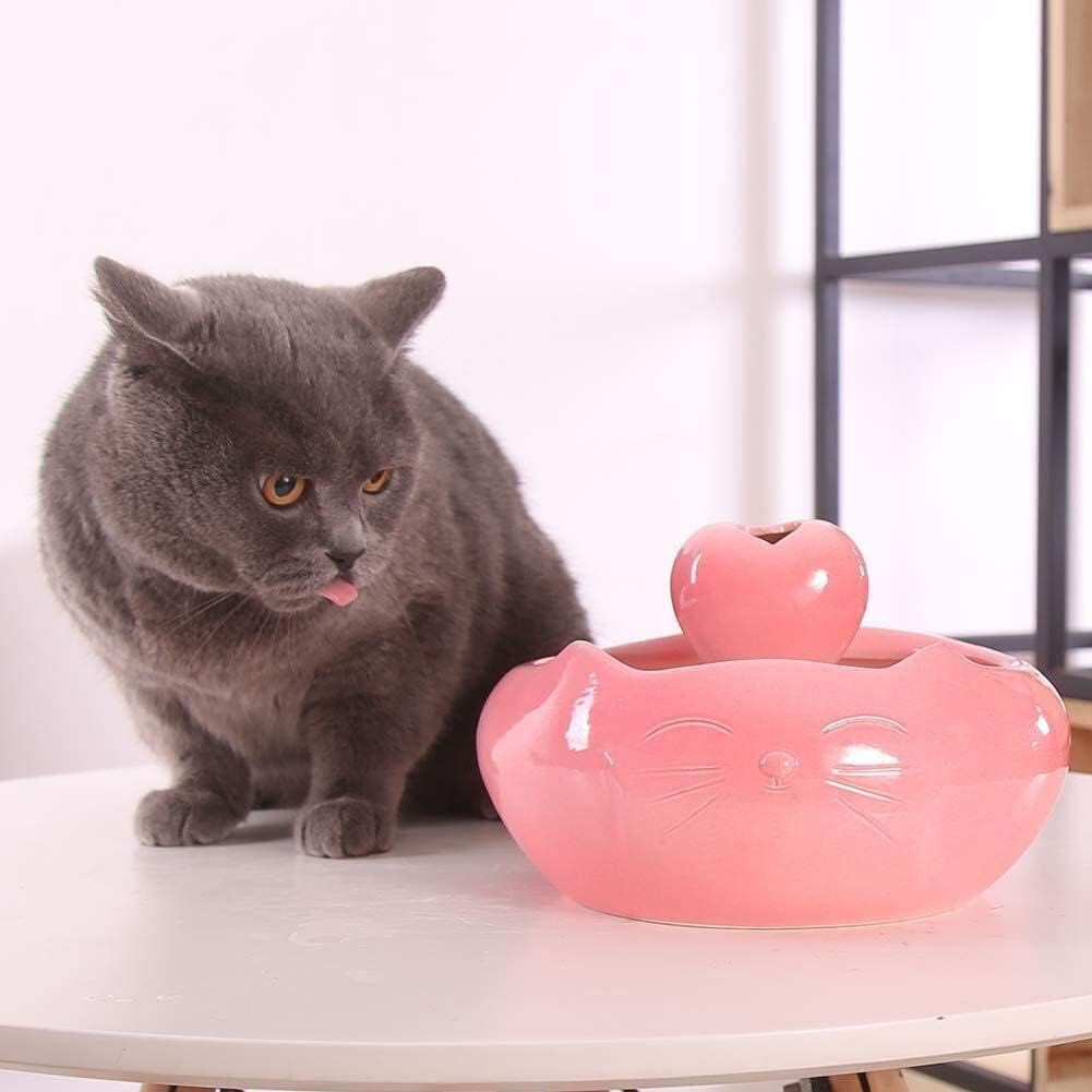 Fountain Automatic Pet Water Fountain Ceramics 2.0L Dog and Cat Pet Fountain Pet Water Dispenser with Filter Cats Water BowlUltraQuiet Pump Pet Water Dispenser (Color : White) (Pink)