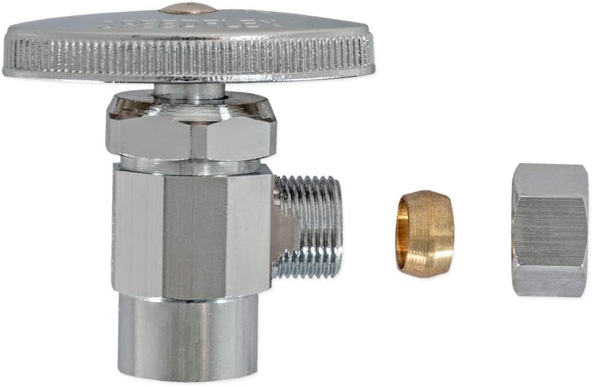 Eastman 3/8 Inch OD x 1/2 Inch Nom. Sweat Multi-Turn Brass Sweat Inlet Angle Stop Valve with Removable Metal Handle, Brass Plumbing Fitting, Chrome, 04387LF