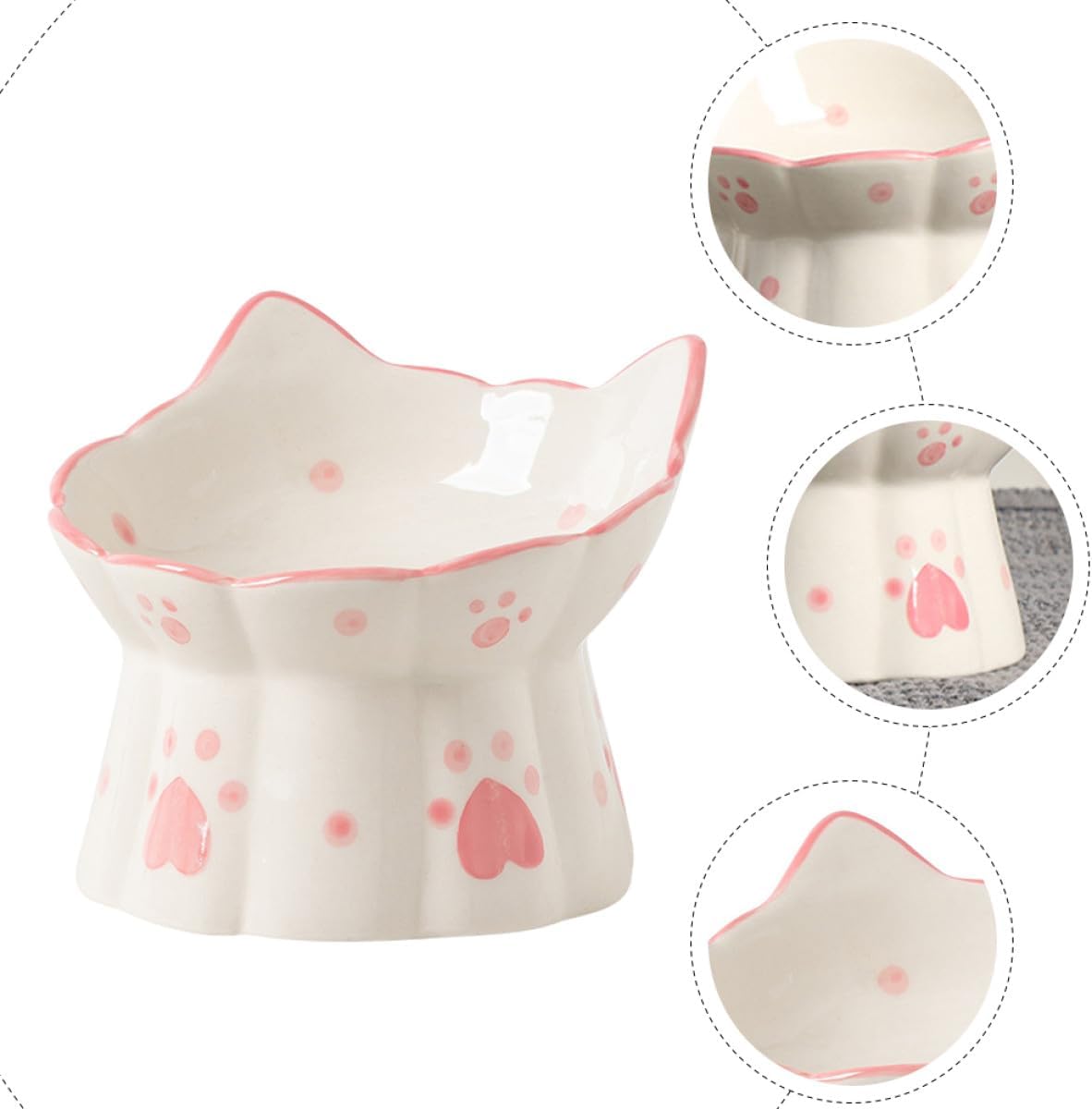 Milisten 2pcs Elevated Cat Feeding Bowls Ceramic Raised Bowls with Neck Protection Tilted Design Anti-Spill Pet Food and Water Dishes for Cats
